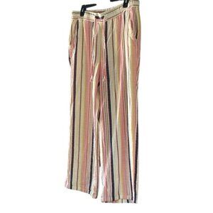 Old Navy Womens Striped Linen Blend Pants M Pink/Yellow/White Elastic Waist & Dr
